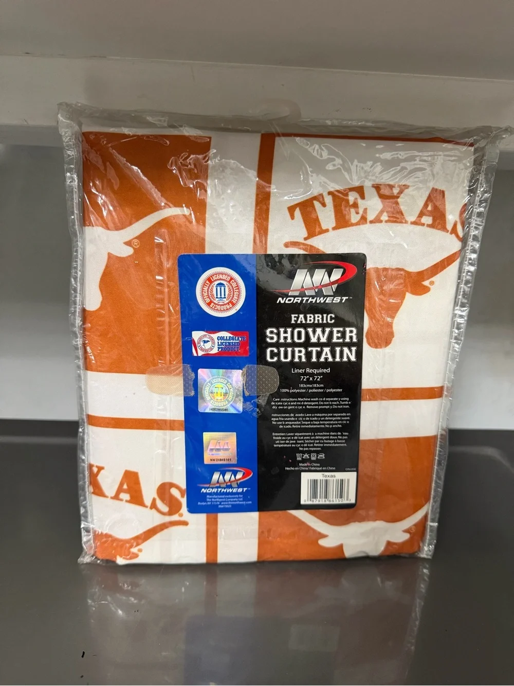 Northwest Orange and White Texas Longhorn Fabric Shower Curtain